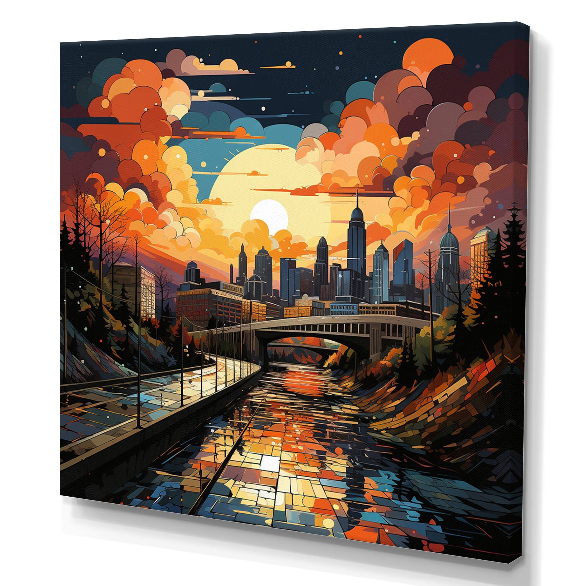 Designart "Atlanta Popart Landscape I" Cityscapes Canvas Prints Bed